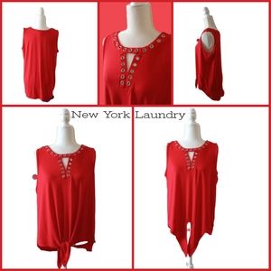 NEW YORK LAUNDRY Red Sleeveless Triangle Cut Out Tie Front Top - L
